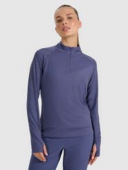 4F Bluza do biegania regular szybkoschnąca damska - granatowa S. Niebieskie bluzy bez kaptura 4f, s, bez wzorów, z materiału, bez kaptura, do biegania. Za 199.99 zł.