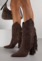 Brązowe Botki w Stylu Kowbojek na Obcasie z Frędzlami Reinasea. Brązowe botki Born2be, bez wzorów, z jeansu, klasyczne, bez obcasa, na obcasie, bez zapięcia. Za 149.99 zł.