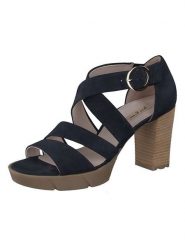 Paul Green Skórzane sandały w kolorze granatowym na obcasie rozmiar: 40,5. Niebieskie sandały Paul Green, bez wzorów, z nubiku, z otwartym noskiem, bez obcasa, na koturnie, bez zapięcia. Za 200.60 zł.