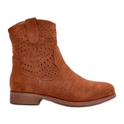 Damskie Ażurowe Botki Na Płaskim Obcasie Camel S.Barski HY42-135 brązowe. Brązowe botki w ażurowe wzory, eleganckie, bez obcasa, na płaskiej podeszwie, bez zapięcia. Za 233.73 zł.