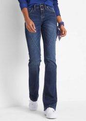 Jeansy ze stretchem o kroju bootcut, mid waist. Niebieskie jeansy bonprix, bez wzorów, z jeansu. Za 139.99 zł.