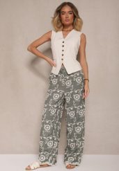 Ciemnozielone Spodnie o Szerokim Kroju High Waist Ozdobione Haftem Issedi. Zielone jeansy Renee, l, bez wzorów, z jeansu, z podwyższonym stanem. W wyprzedaży za 107.99 zł.