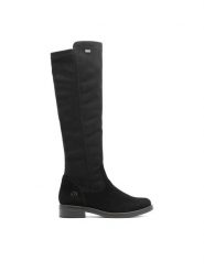Remonte Kozaki D8387-02 Czarny. Czarne kozaki Remonte, bez wzorów, ze skóry, bez obcasa, na płaskiej podeszwie, bez zapięcia. Za 449.99 zł.