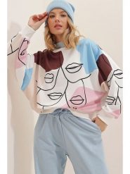 Trendyol Bluza w kolorze kremowo-błękitno-brązowym rozmiar: S. Brązowe bluzy Trendyol, s, bez wzorów, z bawełny, bez kaptura. Za 79.21 zł.