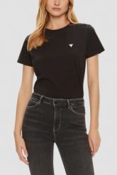 GUESS Czarny damski t-shirt na krótki rękaw Colette, Rozmiar S. Czarne t-shirty Guess, s, z aplikacjami, eleganckie, bez kołnierzyka, bez ramiączek. Za 189.99 zł.