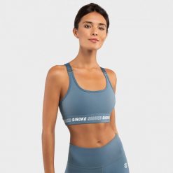 Stanik sportowy fitness damski - Wysokie wsparcie Cardio Blue. Niebieskie biustonosze sportowe SIROKO, bez wzorów, z nylonu, na fitness i siłownię. W wyprzedaży za 126.00 zł.