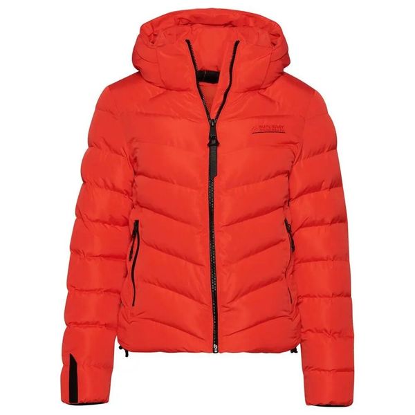 Damska kurtka z kapturem z mikrofibry Superdry. Czerwone kurtki Superdry, na zimę, xs, z aplikacjami, z gumy, klasyczne, z kapturem. Za 317.20 zł.