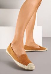 Jasnobrązowe Espadryle z Motywem Plecionki Ralomea. Brązowe espadryle Renee, bez wzorów, eleganckie, bez obcasa. W wyprzedaży za 47.99 zł.