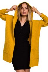 Oversizowy Kardigan z Kapturem - Miodowy. Pomarańczowe swetry MOE, l, bez wzorów, z materiału, bez ramiączek. Za 253.90 zł.