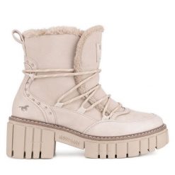 Botki Mustang. Brązowe botki Mustang, bez wzorów, bez obcasa, na płaskiej podeszwie, bez zapięcia. Za 293.99 zł.