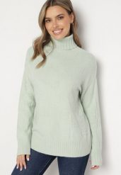 Miętowy Klasyczny Golf Savera. Zielone swetry Born2be, s, bez wzorów, z jeansu, eleganckie, bez ramiączek. W wyprzedaży za 93.49 zł.