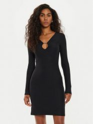 Guess Sukienka koktajlowa Amira W4BK09 KCDE0 Czarny Slim Fit. Czarne sukienki Guess, xs, z aplikacjami, z syntetyku, wizytowe, bez kołnierzyka, bez ramiączek. Za 269.99 zł.