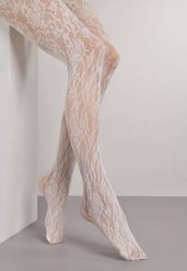 Beżowe Rajstopy Koronkowe w Eleganckim Stylu Fihanoriel. Brązowe rajstopy Renee, bez wzorów, z koronki. Za 24.99 zł.