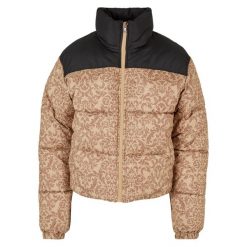 Damska Kurtka Puchowa Retro Z Nadrukiem Na Całej Powierzchni. Brązowe kurtki Urban Classics, xl, bez wzorów, z puchu, casualowe, bez kaptura. Za 425.99 zł.