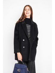 ASSUILI Płaszcz przejściowy w kolorze czarnym rozmiar: 40. Czarne płaszcze Assuili, bez wzorów, z wełny, klasyczne, bez kaptura. Za 379.44 zł.