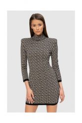 BALMAIN Sukienka w czarny monogram. Czarne sukienki Balmain, s, bez wzorów, z dzianiny, bez kołnierzyka, bez ramiączek. W wyprzedaży za 3,999.99 zł.