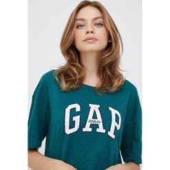 GAP t-shirt bawełniany kolor zielony. Zielone t-shirty GAP, bez wzorów, z bawełny, bez kołnierzyka, bez ramiączek. Za 149.99 zł.