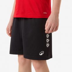 Spodenki do piłki ręcznej dla dzieci Atorka H100. Czarne szorty KIPSTA, bez wzorów, z materiału, sportowe. Za 39.99 zł.