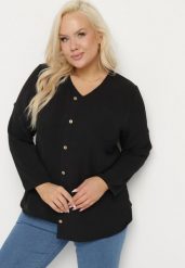 Czarna Bluzka z Ozdobnymi Guzikami i Kieszonką Ilavinna. Czarne bluzki Born2be, xl, bez wzorów, z jeansu, eleganckie, bez kołnierzyka, bez ramiączek. W wyprzedaży za 63.74 zł.