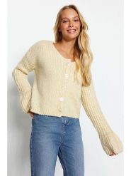 Trendyol Kardigan w kolorze kremowym rozmiar: M. Brązowe swetry Trendyol, m, bez wzorów, ze splotem, bez ramiączek. Za 73.99 zł.