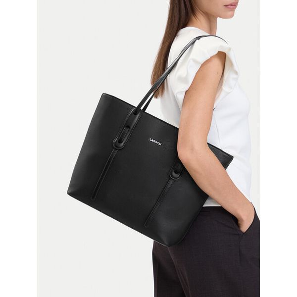 Torebka Lasocki. Czarne shopper bag Lasocki, bez wzorów, bez dodatków. Za 219.99 zł.
