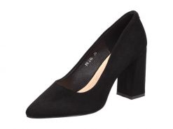 Czarne zamszowe czółenka damskie na słupku Sergio Leone Pb216. Czarne czółenka Sergio Leone, na jesień, bez wzorów, ze skóry, eleganckie, bez obcasa, na słupku, bez zapięcia. Za 159.00 zł.