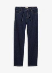 Dżinsy o kroju loose z prostymi nogawkami i talią mid waist. Niebieskie jeansy bonprix, bez wzorów, z jeansu. Za 124.99 zł.
