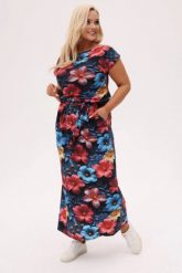 Granatowa sukienka Florida MAXI w hibiskusy i tropikalne kwiaty PLUS SIZE XXL OVERSIZE. Sukienki Moda Size Plus Iwanek, do pracy, l, bez wzorów, z dzianiny, biznesowe, bez kołnierzyka, plus size, bez ramiączek, maxi, oversize. Za 319.90 zł.