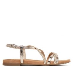 Sandały Tamaris. Żółte sandały Tamaris, bez wzorów, bez obcasa, na płaskiej podeszwie, bez zapięcia. Za 289.99 zł.