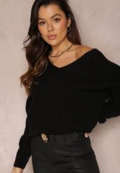Czarny Sweter z Wiskozy Oversize Conime. Czarne swetry Renee, uniwersalny, z aplikacjami, z jeansu, casualowe, bez ramiączek. W wyprzedaży za 87.99 zł.