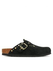 Birkenstock Klapki Boston Rivet 1030491 Czarny. Czarne klapki Birkenstock, bez wzorów, ze skóry, bez obcasa, bez zapięcia. Za 649.99 zł.