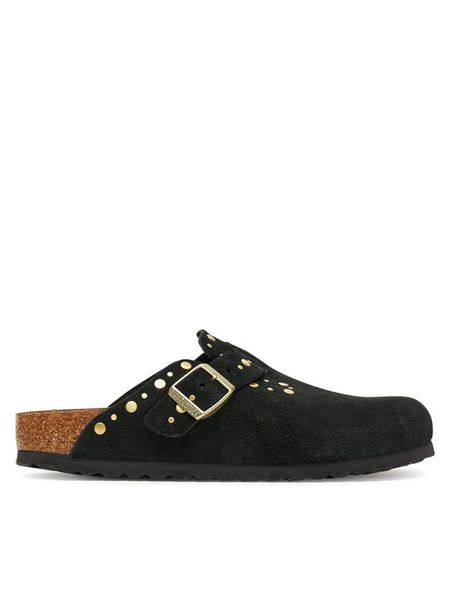 Birkenstock Klapki Boston Rivet 1030491 Czarny. Czarne klapki Birkenstock, bez wzorów, ze skóry, bez obcasa, bez zapięcia. Za 649.99 zł.