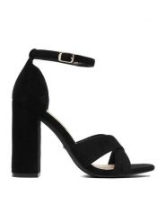 DeeZee Sandały CEO-9988 Czarny. Czarne sandały DeeZee, bez wzorów, z materiału, bez obcasa, na słupku, bez zapięcia. Za 139.99 zł.