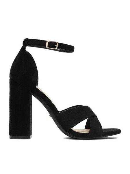 DeeZee Sandały CEO-9988 Czarny. Czarne sandały DeeZee, bez wzorów, z materiału, bez obcasa, na słupku, bez zapięcia. Za 139.99 zł.