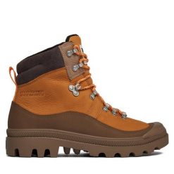 Trapery Palladium. Brązowe traperki Palladium, bez wzorów, bez obcasa, bez zapięcia. Za 829.99 zł.