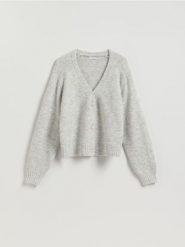 Kardigan z dekoracyjnymi guzikami - jasnoszary. Szare swetry Reserved, l, bez wzorów, z dzianiny, bez ramiączek. Za 139.99 zł.