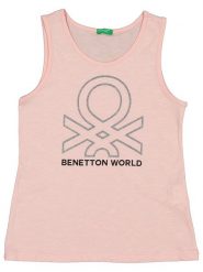 Benetton Top w kolorze jasnoróżowym rozmiar: 150. Różowe topy Benetton, bez wzorów, z bawełny, bez kołnierzyka, bez ramiączek. Za 24.23 zł.