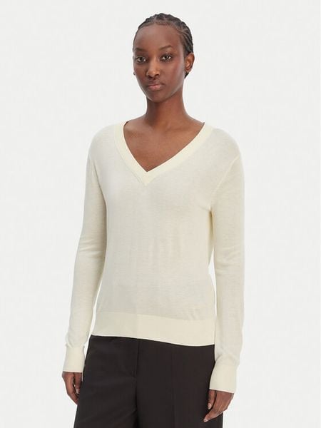 Calvin Klein Sweter LV044F324G Écru Regular Fit. Białe swetry Calvin Klein, l, bez wzorów, bez ramiączek. Za 409.99 zł.
