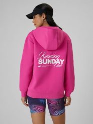 4F Bluza dresowa regular z kapturem damska - różowa S. Czerwone bluzy 4f, s, bez wzorów, z dresówki, sportowe, bez ramiączek, z kapturem. Za 249.99 zł.