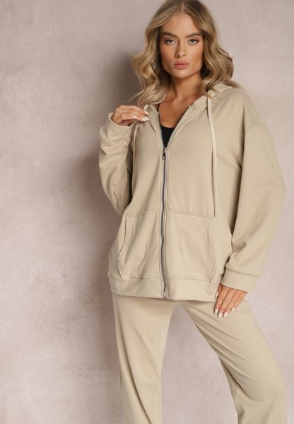 Ciemnobeżowy Komplet Dresowy z Bluzą i Spodniami Deparisa. Brązowe bluzy Renee, s, bez wzorów, z dresówki, z kapturem. Za 49.99 zł.