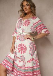Różowa Pudełkowa Sukienka z Wiskozy w Abstrakcyjny Wzór Revirelle. Czerwone sukienki Renee, na spotkanie biznesowe, l, bez wzorów, z materiału, eleganckie, bez kołnierzyka, bez ramiączek, midi. W wyprzedaży za 52.49 zł.