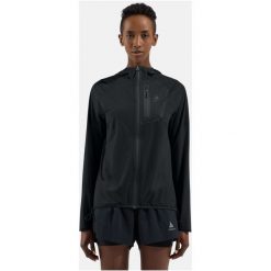 Kurtka damska ODLO Jacket ZEROWEIGHT DUAL DRY PK WATERPROOF. Czarne kurtki ODLO, bez wzorów, sportowe, bez kaptura. Za 1,299.99 zł.