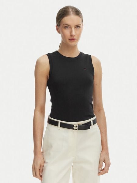 Tommy Hilfiger Top WW0WW47806 Czarny Slim Fit. Czarne topy Tommy Hilfiger, m, bez wzorów, z bawełny, bez kołnierzyka, bez ramiączek. Za 96.99 zł.