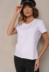 Biały Casualowy Bawełniany T-shirt Ilanira. Białe t-shirty Renee, uniwersalny, bez wzorów, z bawełny, eleganckie, bez kołnierzyka, bez ramiączek. W wyprzedaży za 23.99 zł.