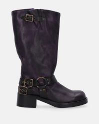 FIOLETOWE BOTKI Z KLAMRAMI D583 NOB-C VIO-B. Fioletowe botki Venezia, bez wzorów, ze skóry, bez obcasa, bez zapięcia. Za 749.00 zł.