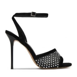 Sandały Eva Minge. Czarne sandały Eva Minge, bez wzorów, bez obcasa, na szpilce, bez zapięcia. Za 429.99 zł.