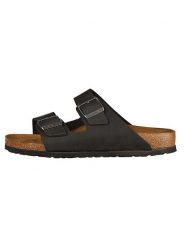 Birkenstock Skórzane klapki "Arizona" w kolorze czarnym rozmiar: 46. Czarne klapki Birkenstock, bez wzorów, klasyczne, z otwartym noskiem, bez obcasa, bez zapięcia. Za 375.03 zł.