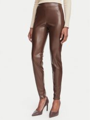 Guess Legginsy W4BB18 WGIK0 Khaki Slim Fit. Brązowe legginsy Guess, z aplikacjami, ze skóry. Za 394.99 zł.
