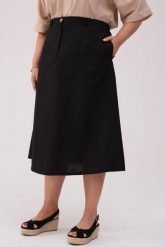 Czarna lniana spódnica Lena PLUS SIZE OVERSIZE XXL. Czarne spódnice Moda Size Plus Iwanek, na co dzień, l, bez wzorów, ze lnu, eleganckie, midi, dopasowane. Za 349.90 zł.