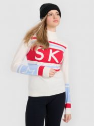 4F Golf z wełną damski - biały L. Białe swetry 4f, na zimę, l, bez wzorów, z wełny, bez ramiączek. Za 199.99 zł.